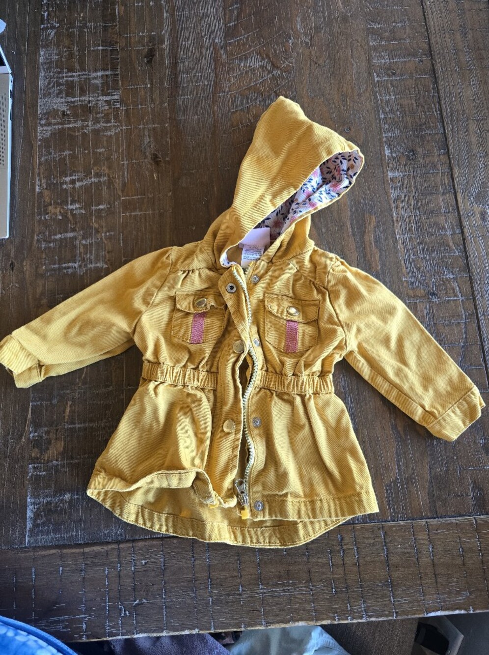 Little Lass Girls' Mustard Yellow Hooded Jacket with Floral Lining